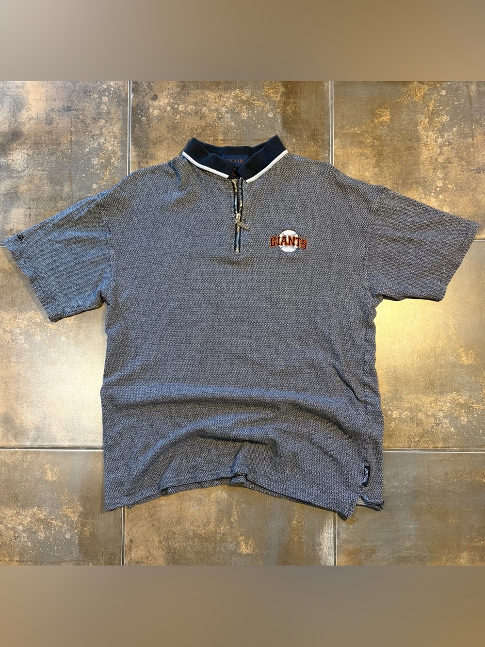 Antigua Men's Navy & White Short-Sleeve Half-Zip Polo with Giants Patch